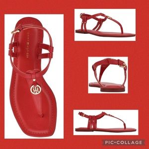 WOMEN NEW TOMMY HILFIGER JERIKA SANDALS MEDIUM RED THONGS RED